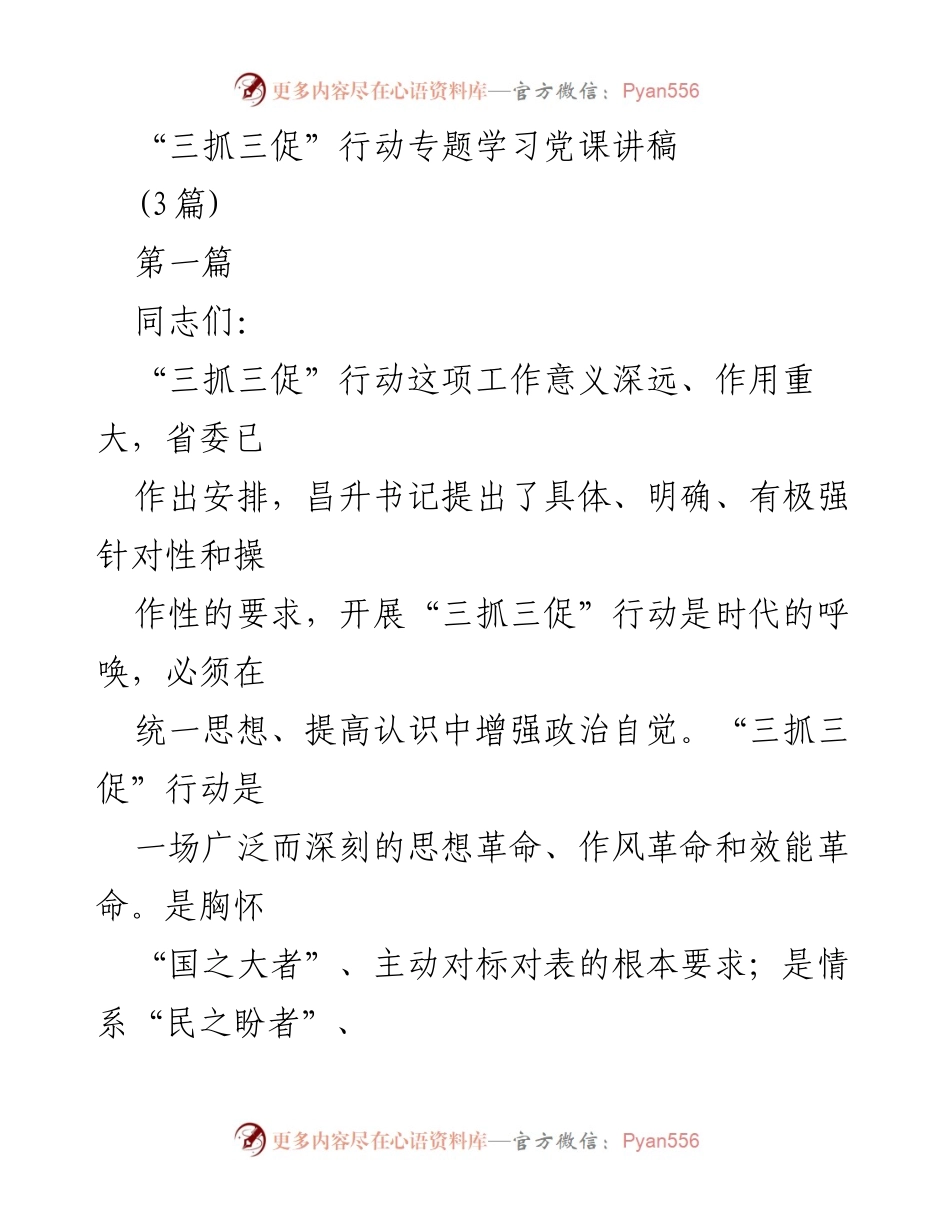 [发言] 党课 - 深入理解“三抓三促”行动的重要意义与实施路径.docx_第1页