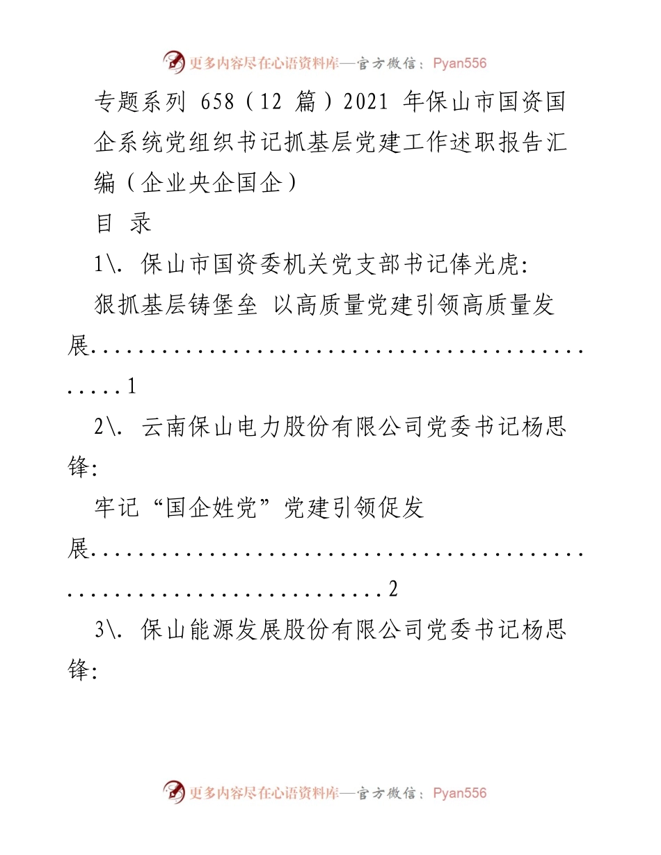 [发言] 党组织书记述职 - 2021年保山市国资国企系统党建工作述职报告汇编.docx_第1页