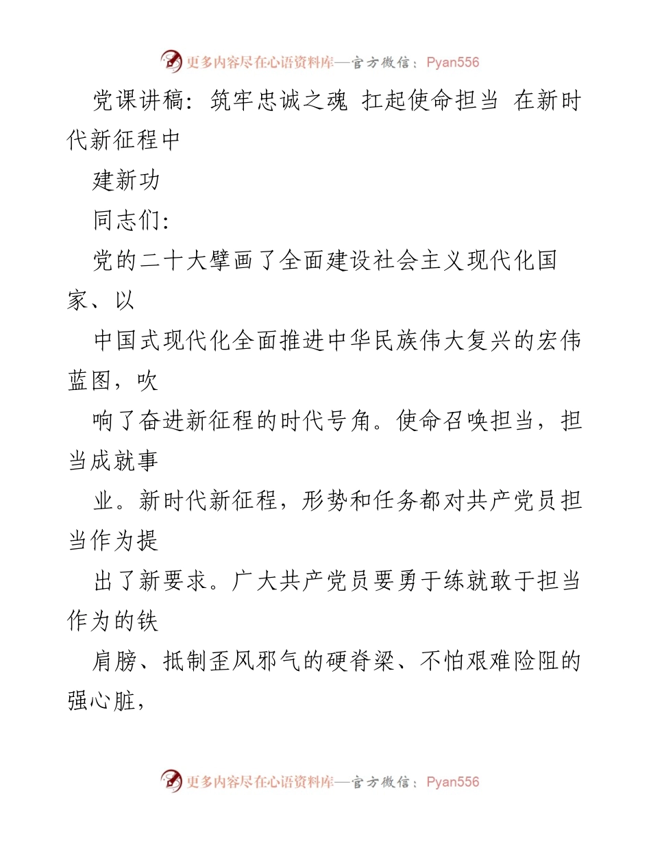 [发言] 党课 - 忠诚担当：新时代共产党员的使命与责任.docx_第1页