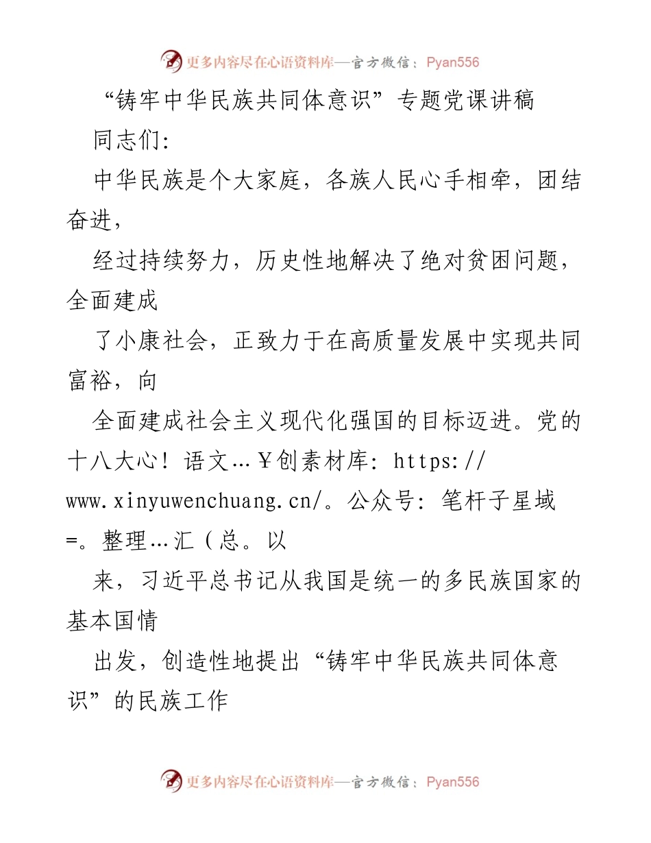 [发言] 党课 - 铸牢中华民族共同体意识的重要性与实践路径_4.docx_第1页