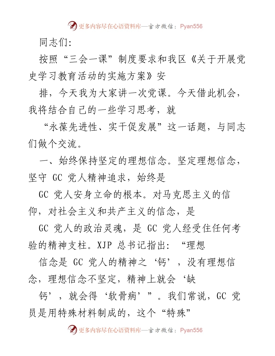 [发言] 党课 - 永葆先进性，实干促发展.docx_第1页