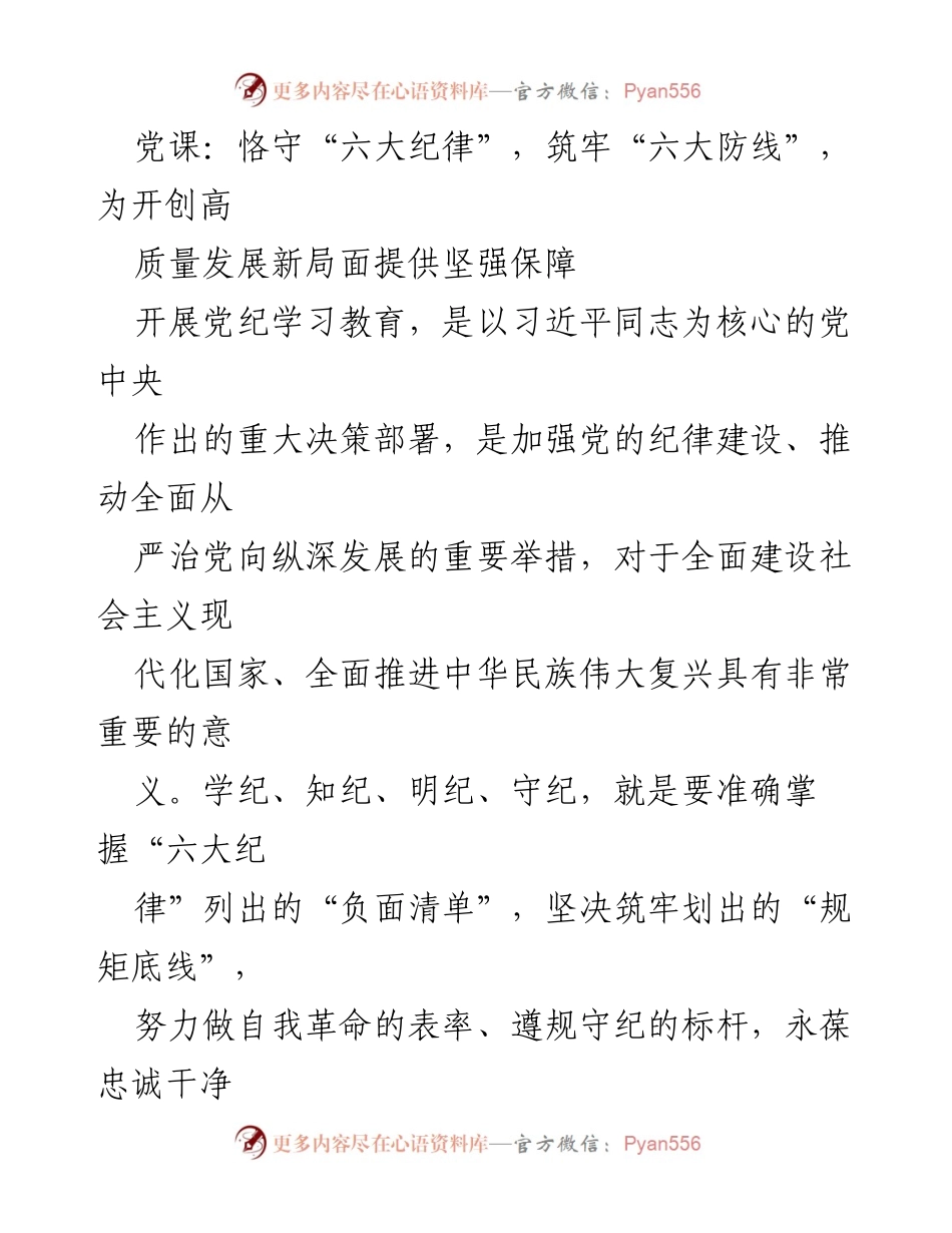 [发言] 党课 - 恪守纪律，助力高质量发展新局面.docx_第1页
