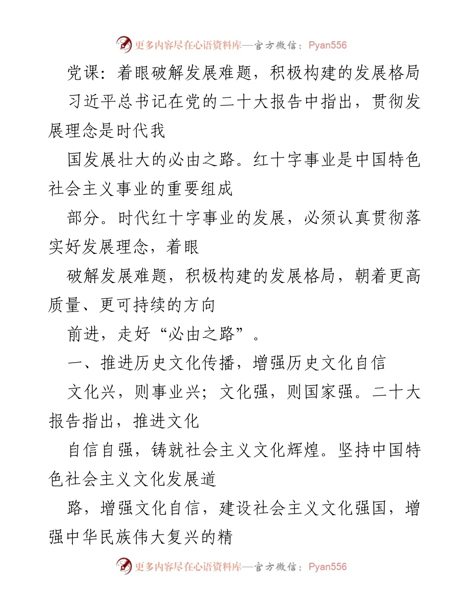 [发言] 党课 - 积极构建红十字事业发展格局，增强文化自信_1.docx_第1页