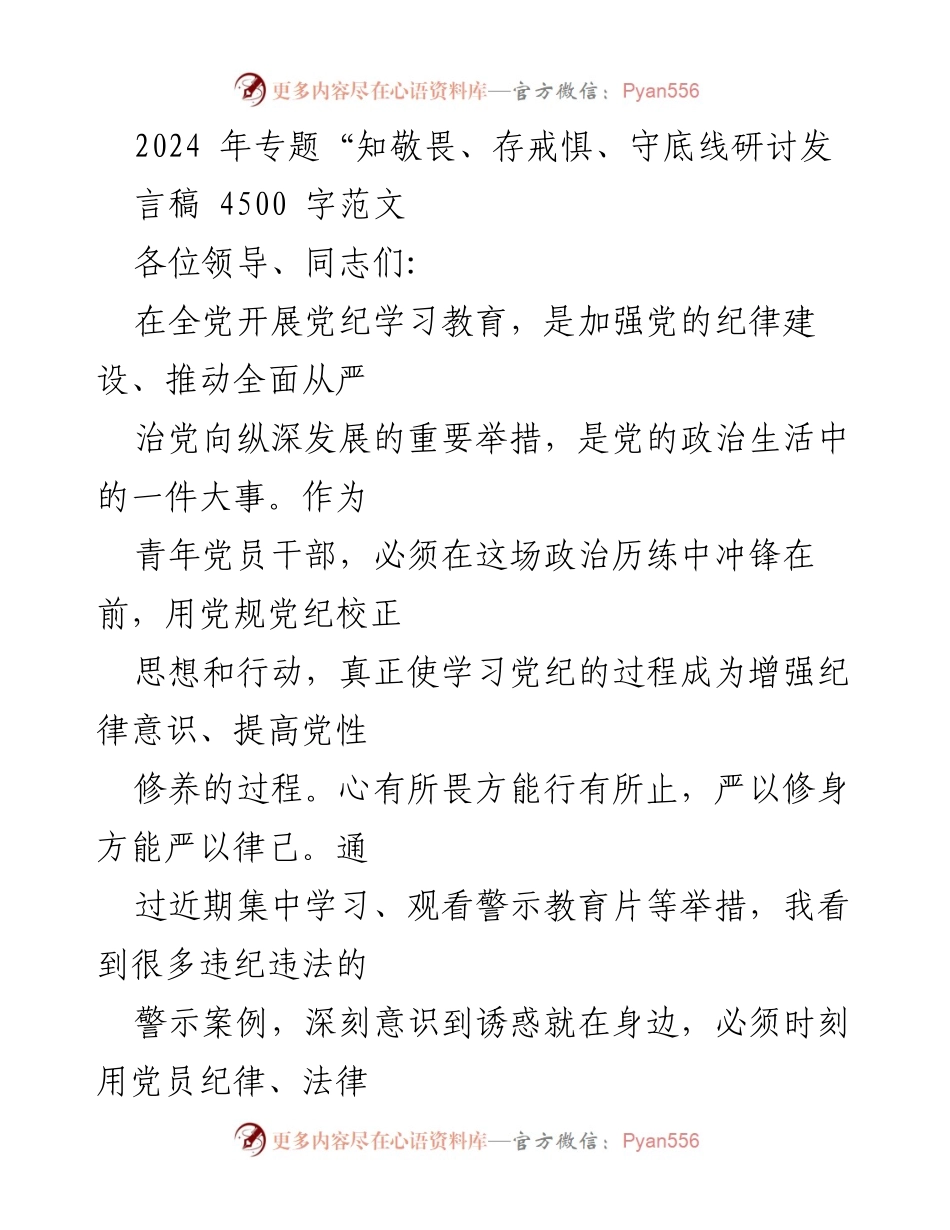 [发言] 党纪学习教育研讨会 - 青年党员干部的纪律意识与自我约束_1.docx_第1页