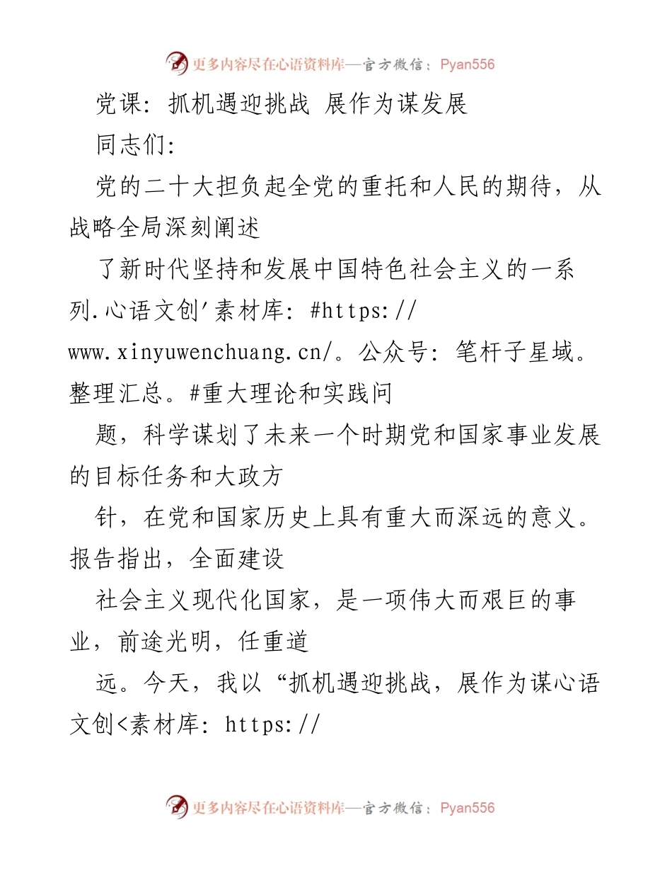 [发言] 党课 - 抓机遇迎挑战，展作为谋发展_3.docx_第1页