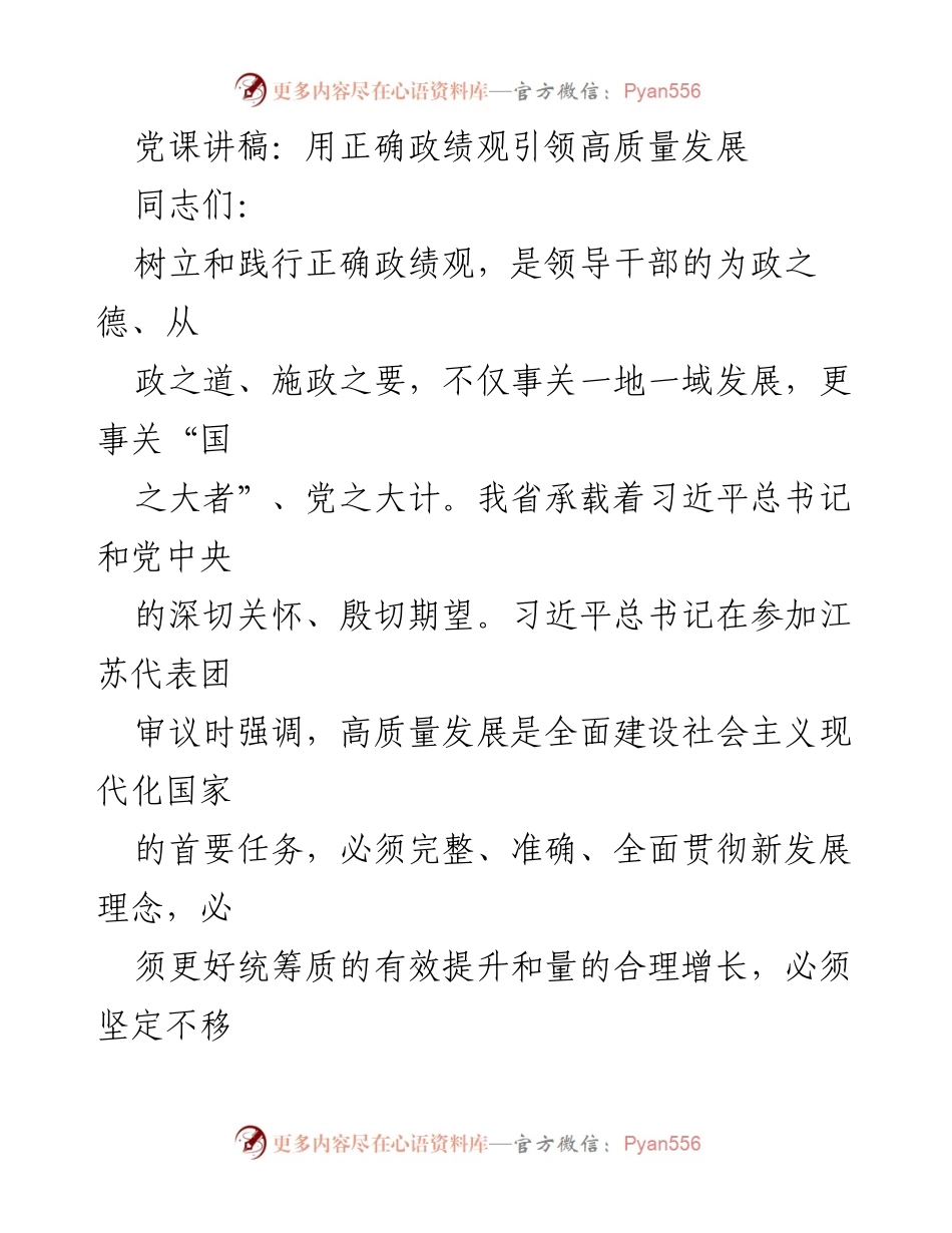 [发言] 党课 - 用正确政绩观推动高质量发展的重要性.docx_第1页