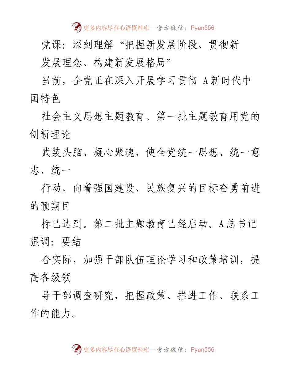 [发言] 党课 - 深刻理解新发展阶段与新发展理念的重要性_1.docx_第1页
