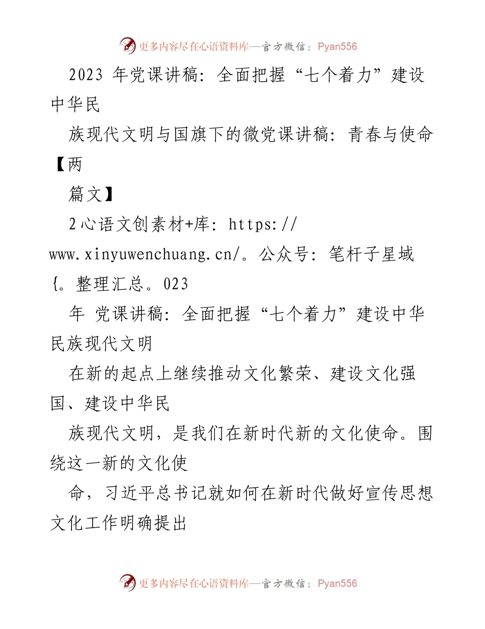 [发言] 党课 - 深入理解“七个着力”推动中华民族现代文明建设_1.docx_第1页