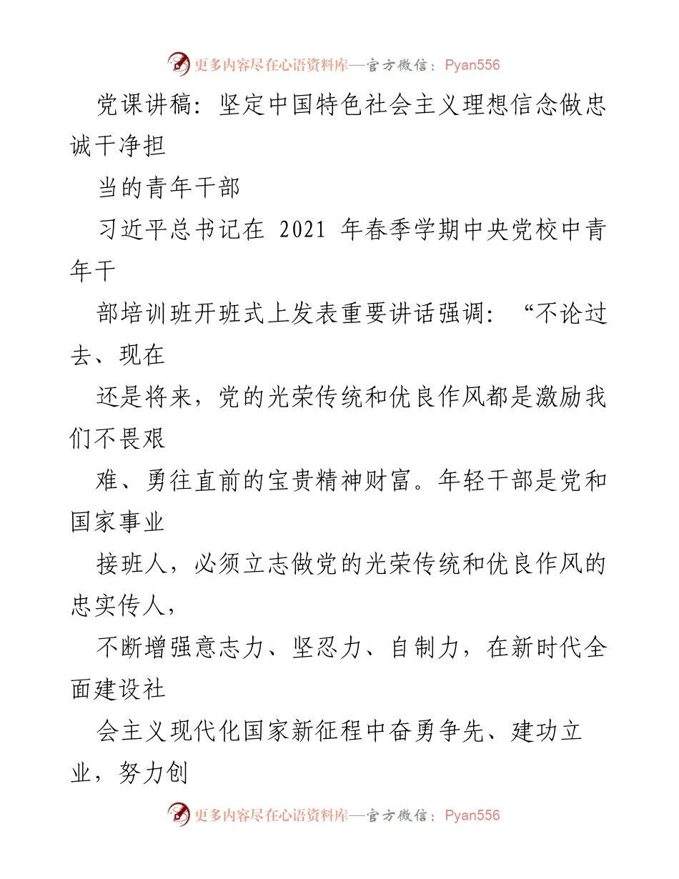 [发言] 党课 - 坚定理想信念，做忠诚担当的青年干部_1.docx_第1页