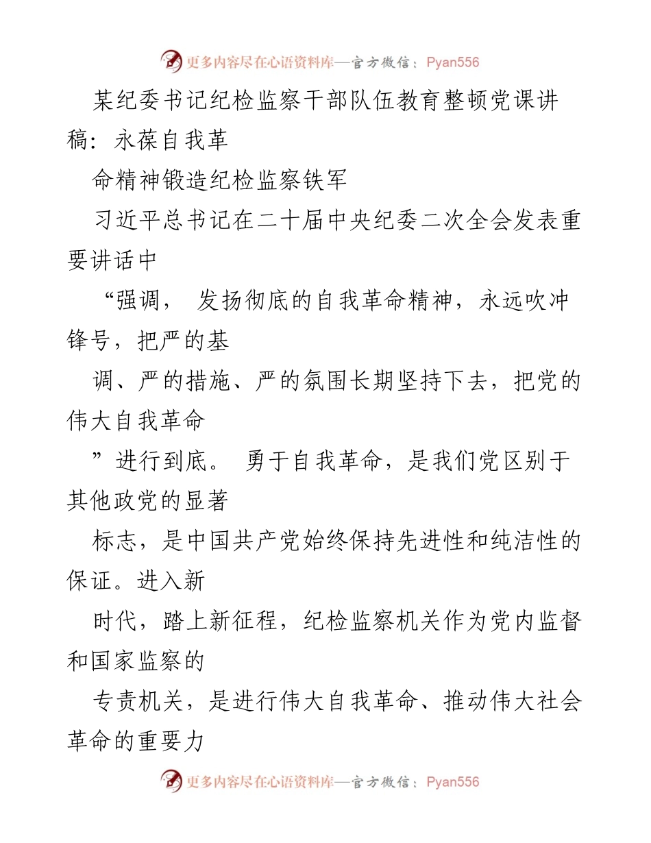 [发言] 党课 - 永葆自我革命精神，锻造纪检监察铁军_2.docx_第1页