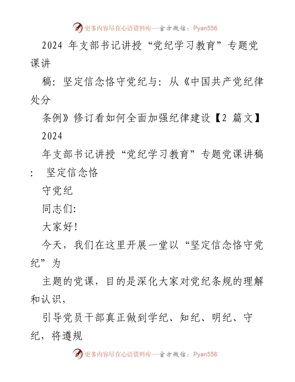 [发言] 党课 - 坚定信念，恪守党纪：深入学习党的纪律与责任担当.docx_第1页
