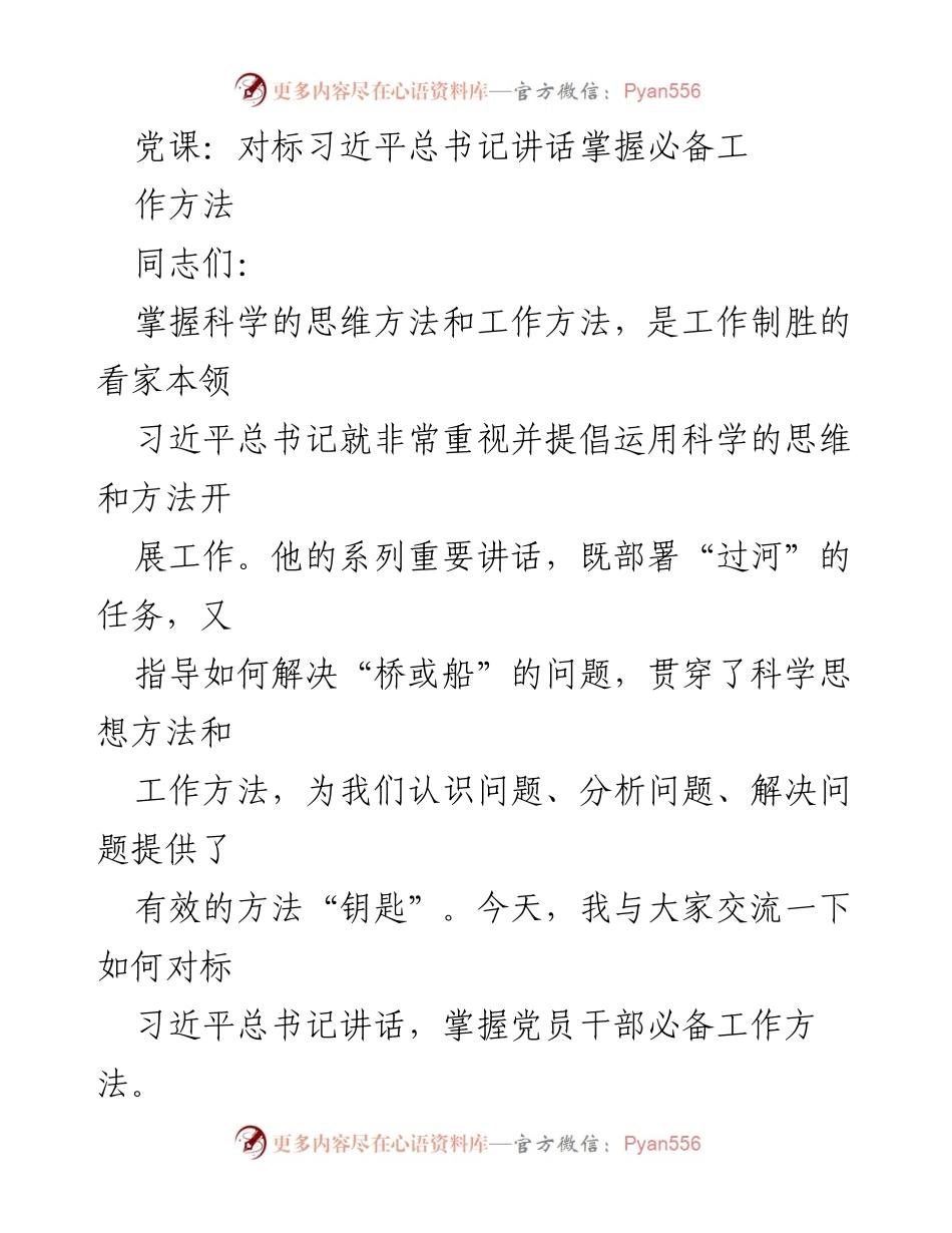 [发言] 党课 - 掌握科学思维与工作方法，践行习近平总书记讲话精神.docx_第1页