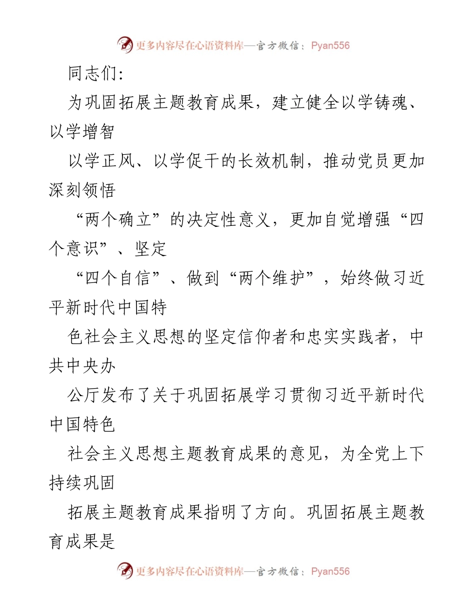 [发言] 党课 - 巩固拓展主题教育成果的重要性与实践路径.docx_第1页