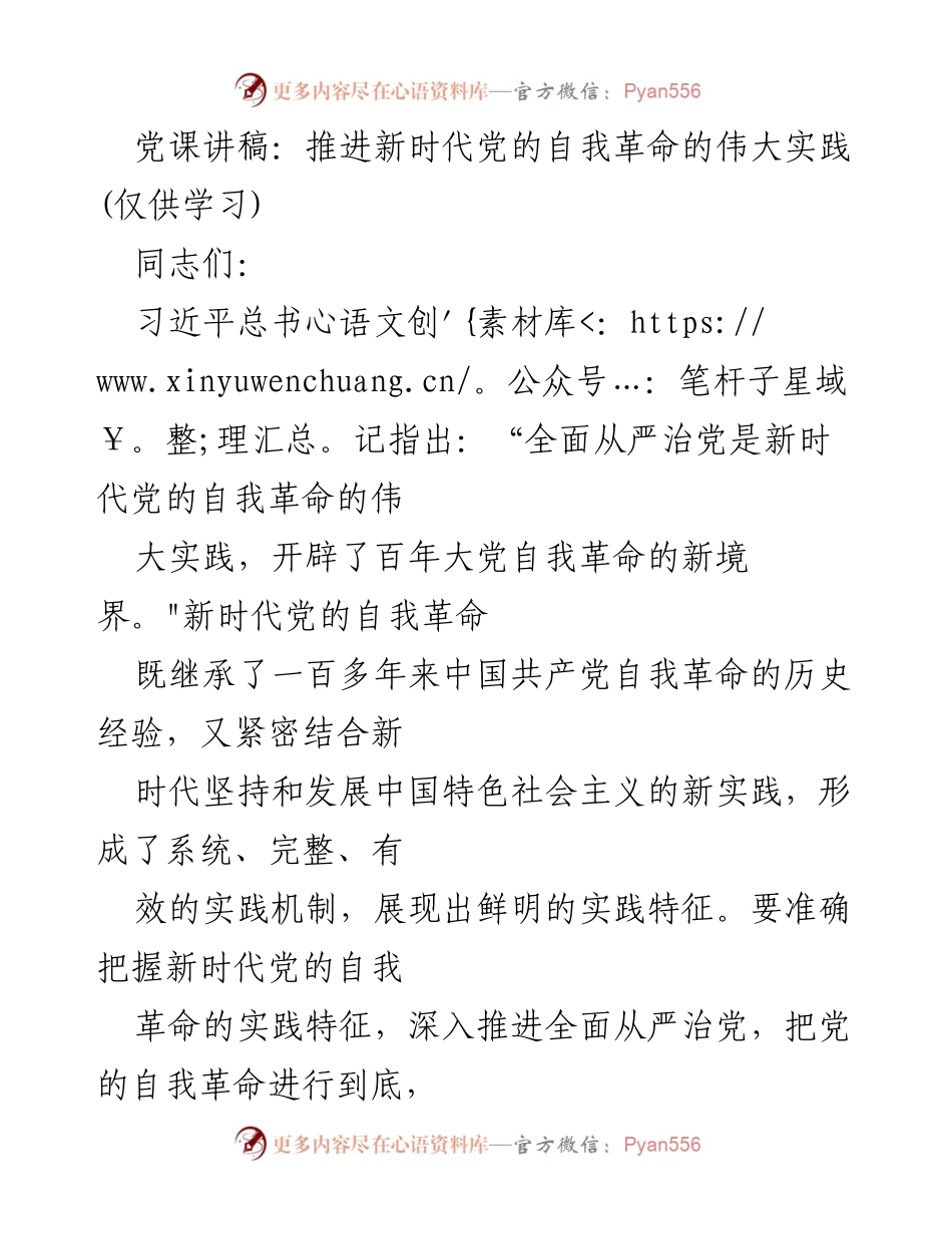 [发言] 党课 - 推进新时代党的自我革命的实践与思考.docx_第1页