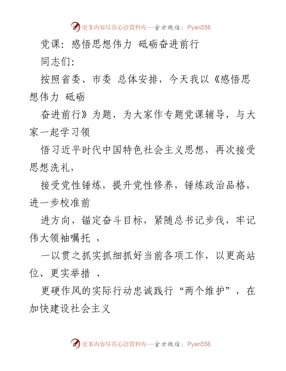 [发言] 党课 - 感悟思想伟力，砥砺奋进新时代.docx_第1页