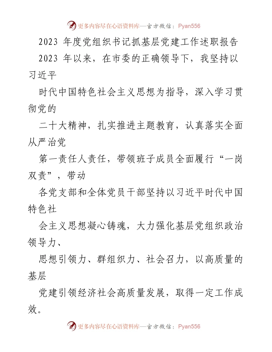 [发言] 党组织书记述职 - 2023年度基层党建工作述职报告.docx_第1页