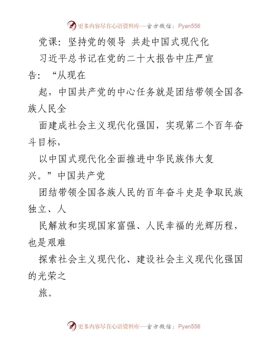 [发言] 党课 - 坚持党的领导，共赴中国式现代化之路.docx_第1页