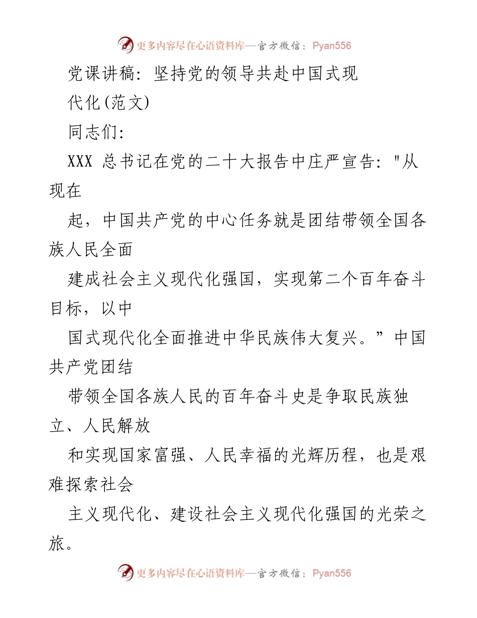 [发言] 党课 - 坚持党的领导，共赴中国式现代化的伟大征程_1.docx_第1页