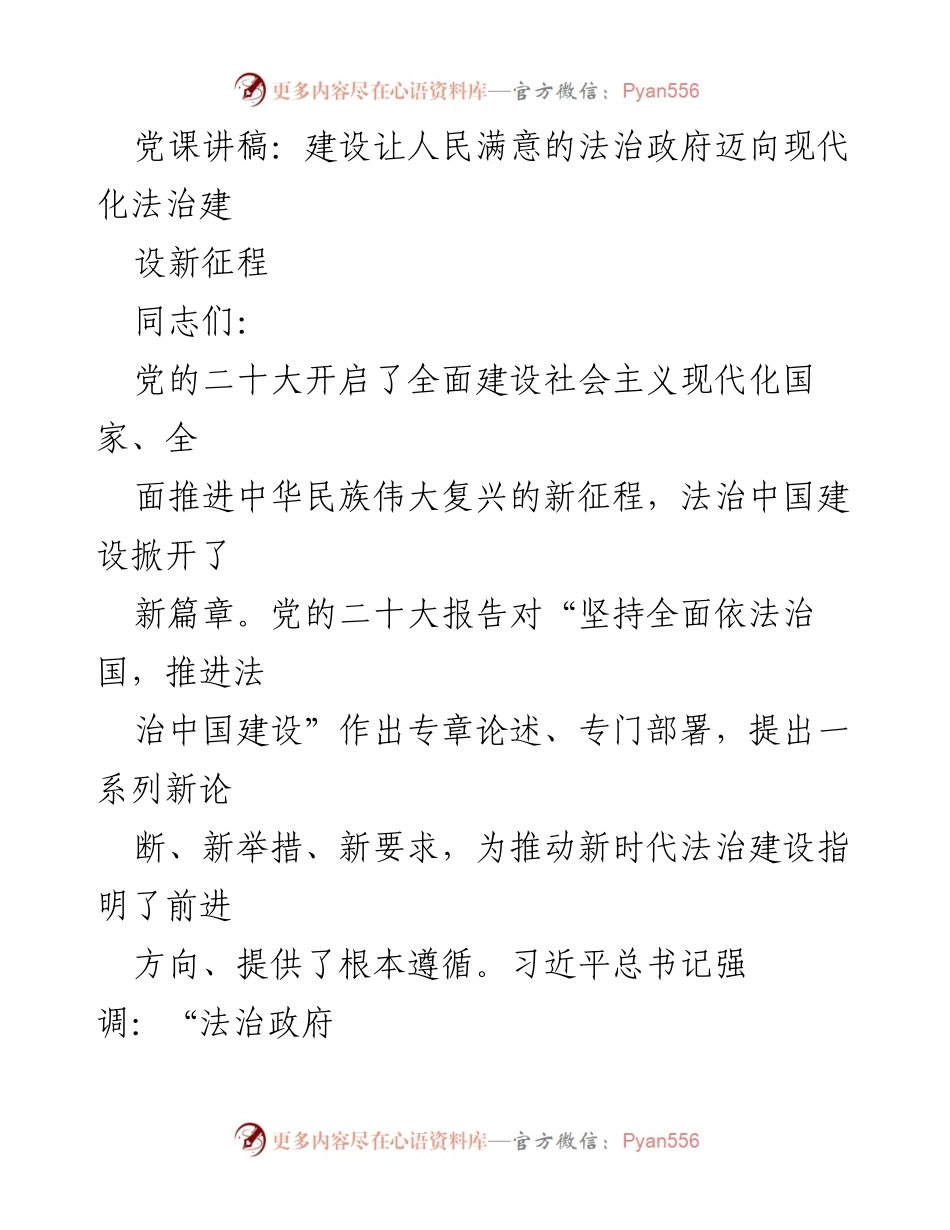 [发言] 党课 - 建设法治政府，迈向现代化新征程.docx_第1页