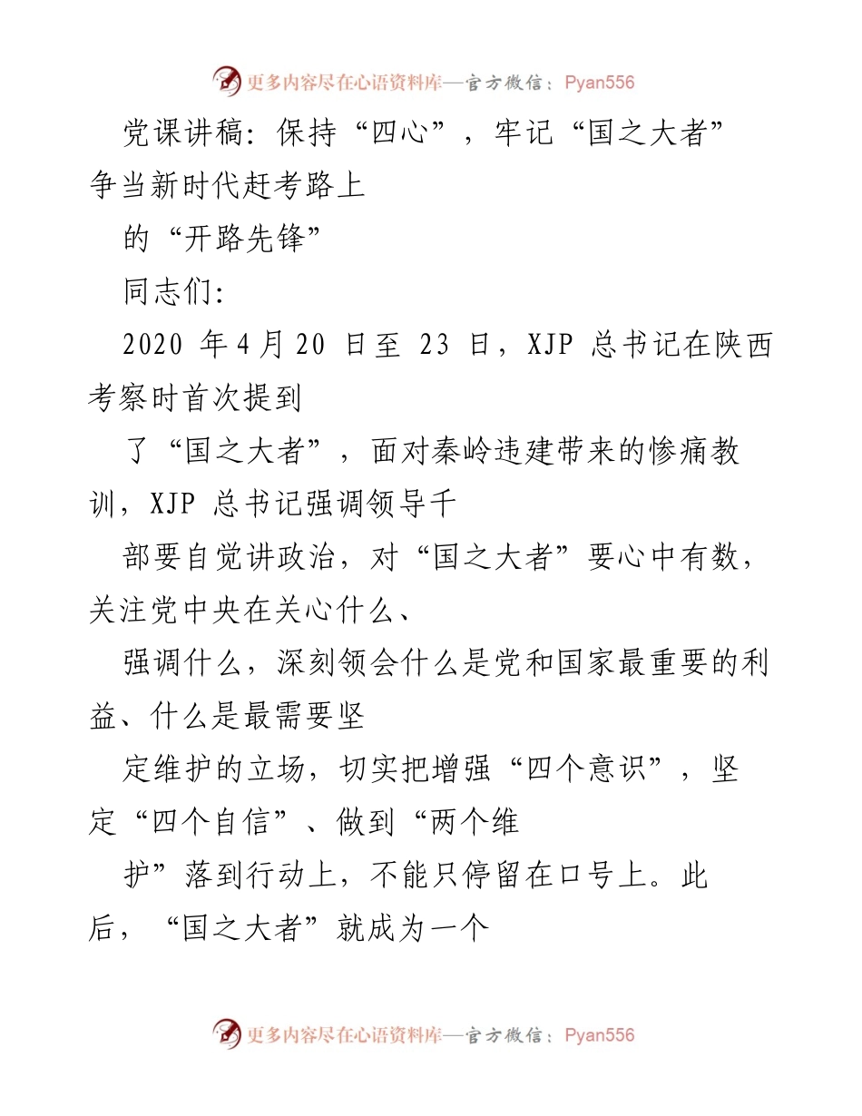 [发言] 党课 - 深刻领会“国之大者”，争当新时代的“开路先锋”.docx_第1页