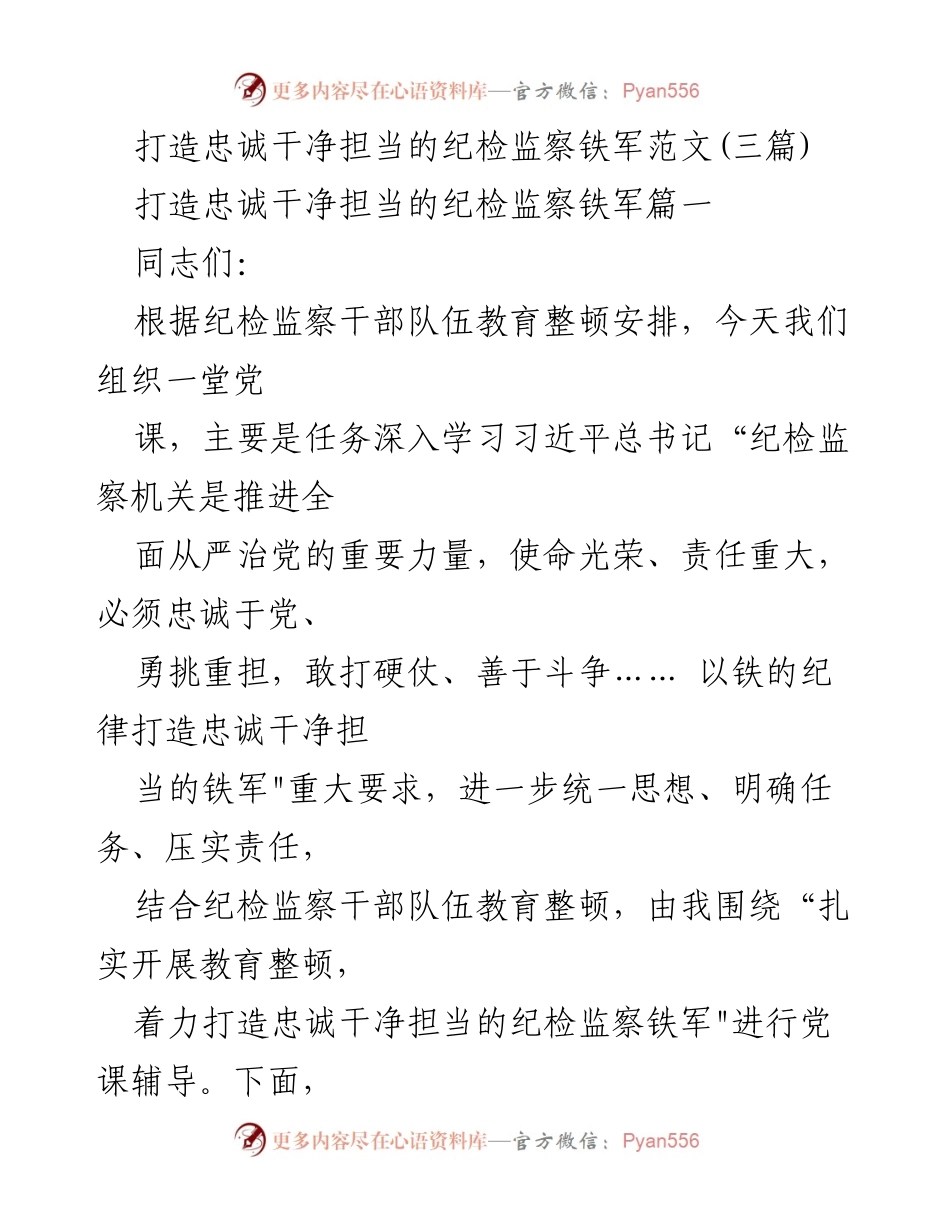 [发言] 党课 - 打造忠诚干净担当的纪检监察铁军的政治建设与责任.docx_第1页