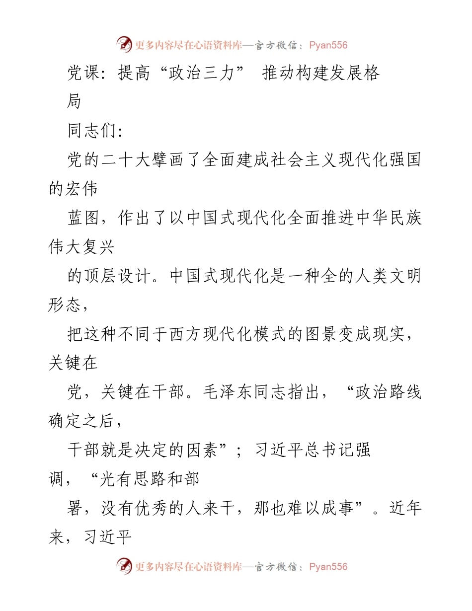 [发言] 党课 - 提升政治“三力” 助推中国式现代化.docx_第1页