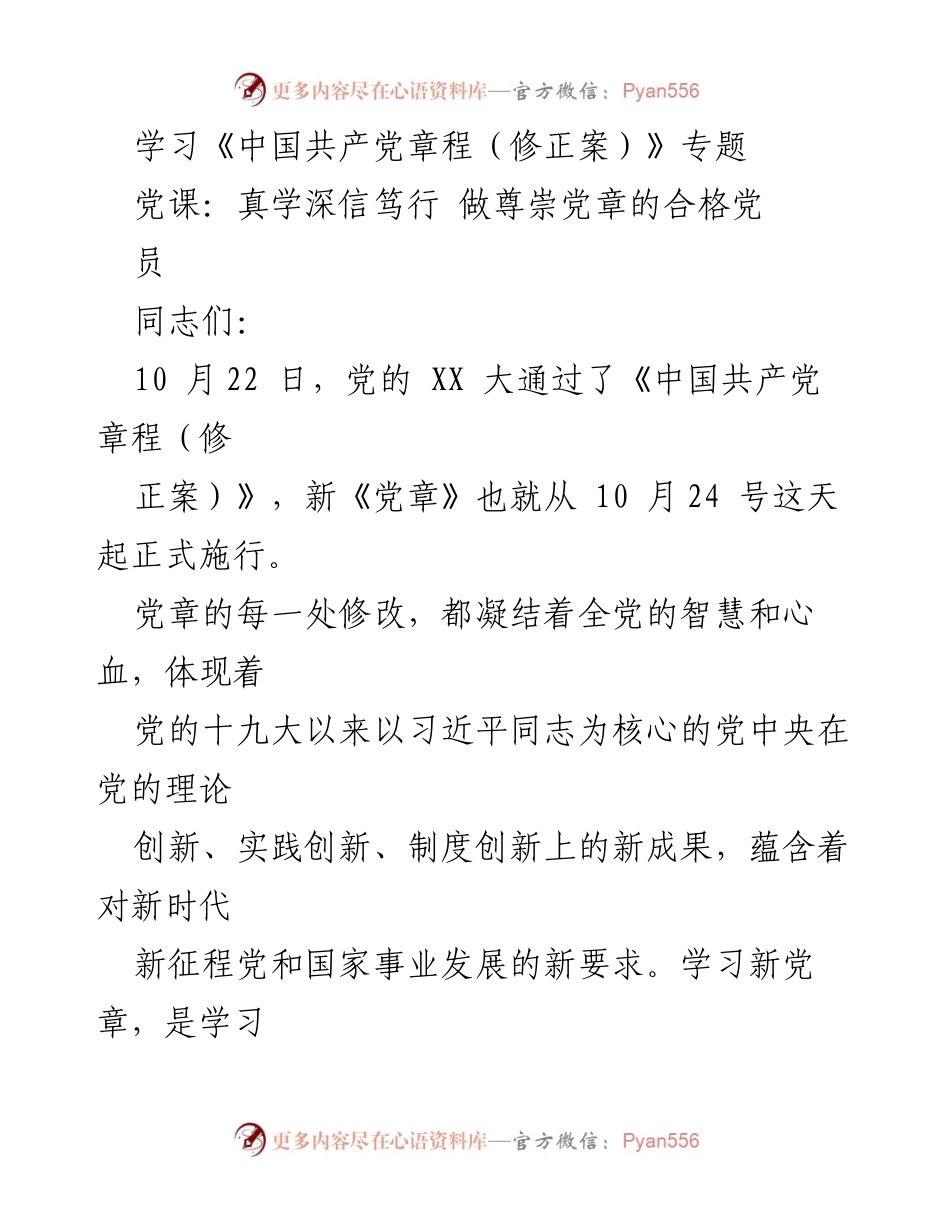 [发言] 党课 - 深入学习新《党章》 争做合格党员.docx_第1页