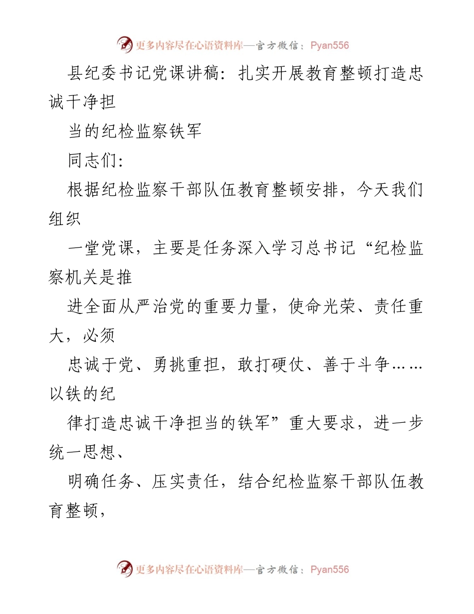 [发言] 党课 - 扎实开展教育整顿，打造忠诚干净担当的纪检监察铁军_8.docx_第1页