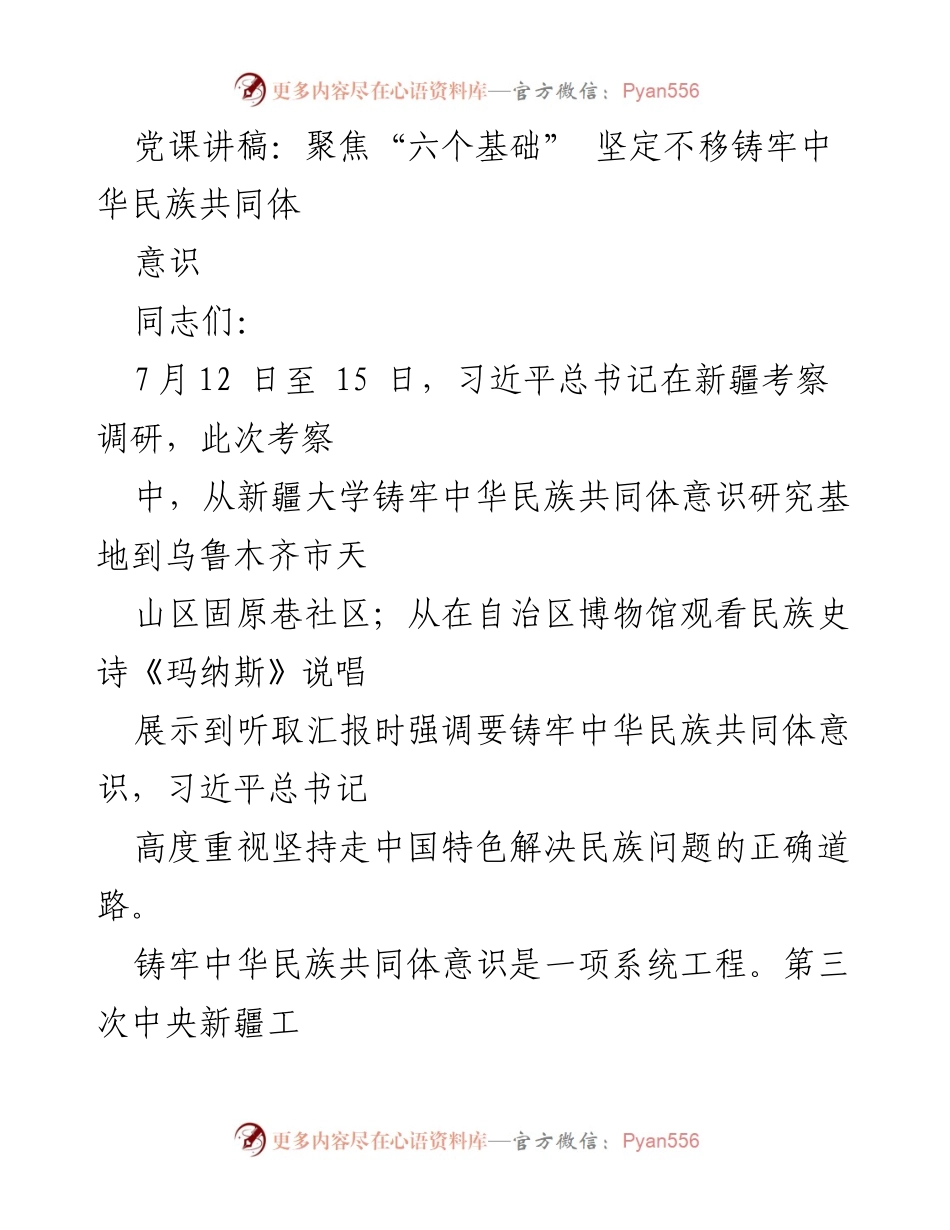 [发言] 党课 - 铸牢中华民族共同体意识的时代意义与实践路径.docx_第1页