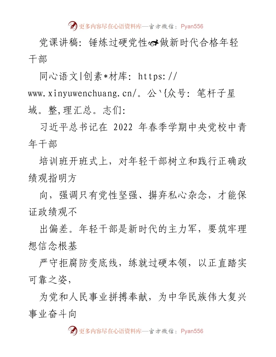 [发言] 党课 - 锤炼过硬党性，做新时代合格年轻干部_4.docx_第1页