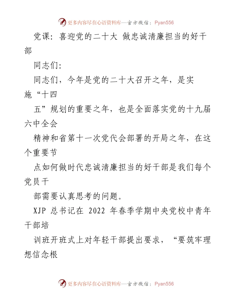 [发言] 党课 - 如何做忠诚清廉担当的好干部.docx_第1页
