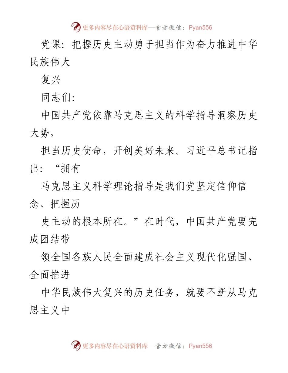 [发言] 党课 - 把握历史主动，勇于担当，奋力推进中华民族伟大复兴_1.docx_第1页