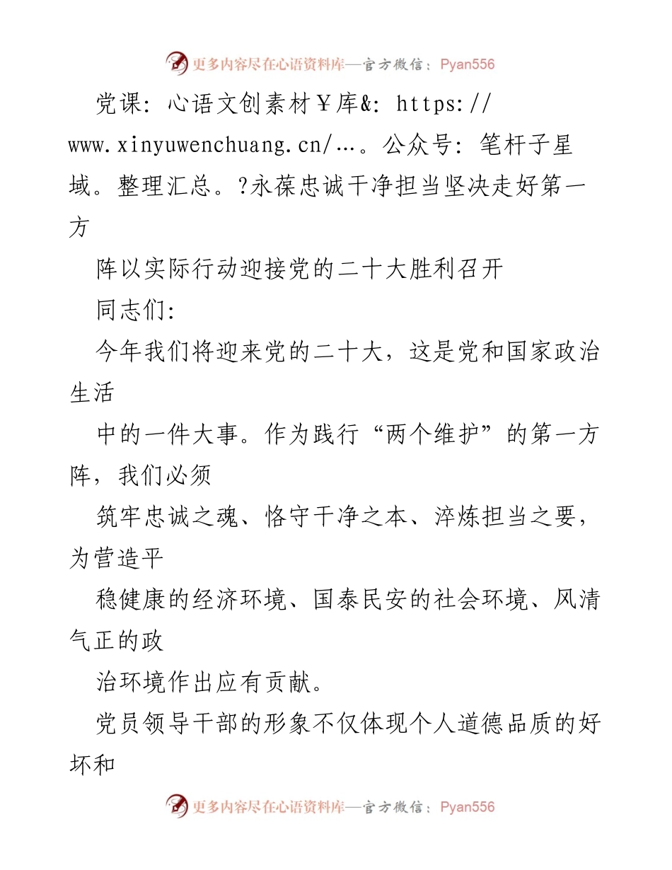 [发言] 党课 - 永葆忠诚干净担当，奋力迎接党的二十大.docx_第1页