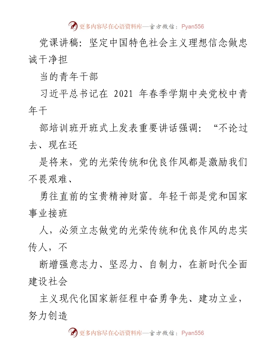 [发言] 党课 - 坚定理想信念，做忠诚担当的青年干部.docx_第1页