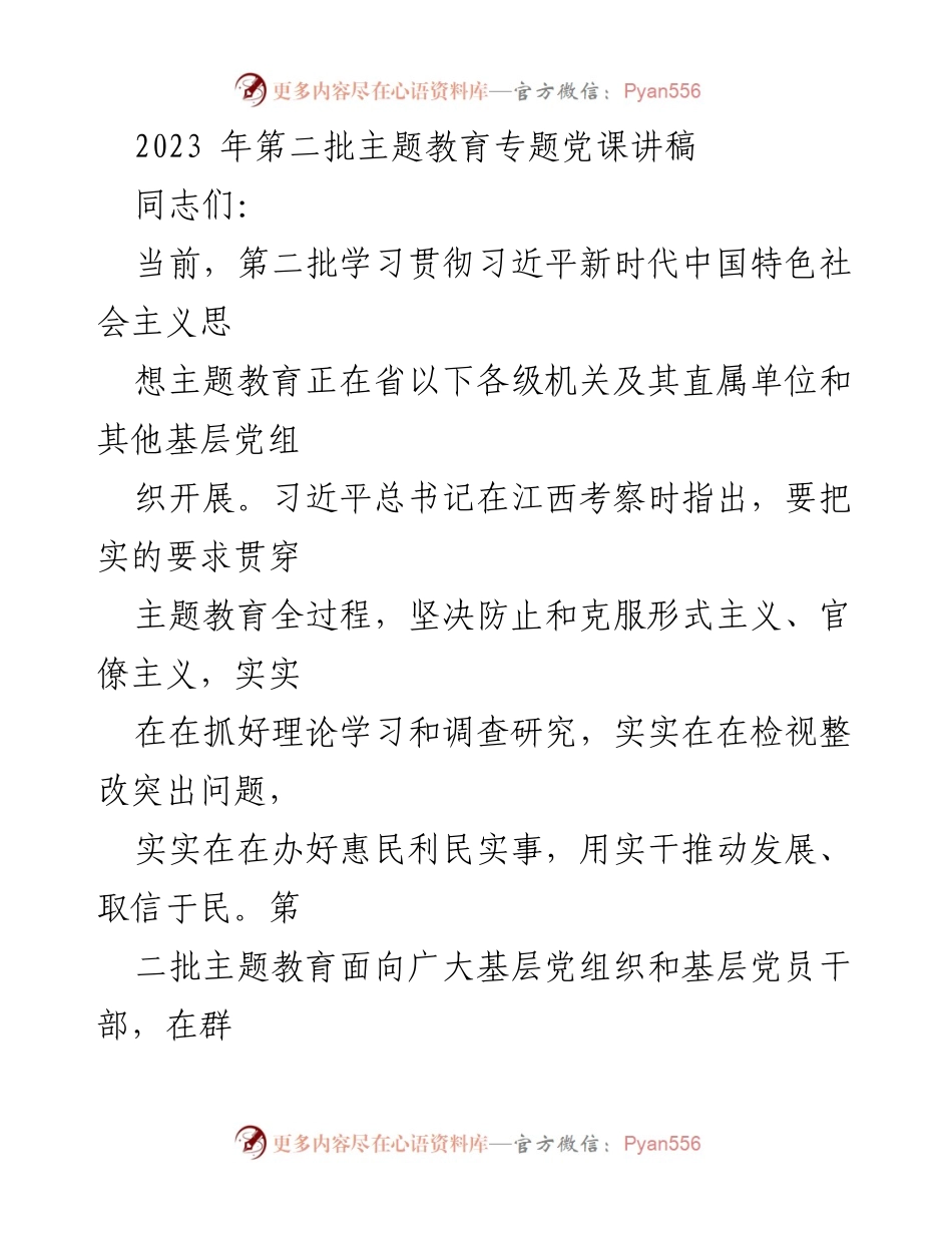 [发言] 党课 - 深化理论学习，推动主题教育实效.docx_第1页