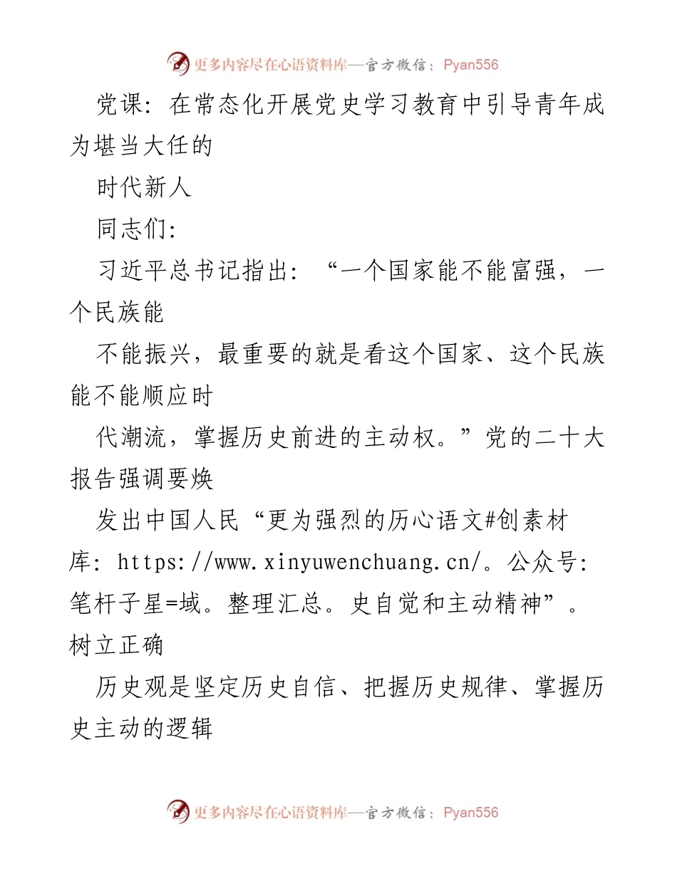 [发言] 党课 - 引导青年树立正确历史观，成为时代新人_2.docx_第1页