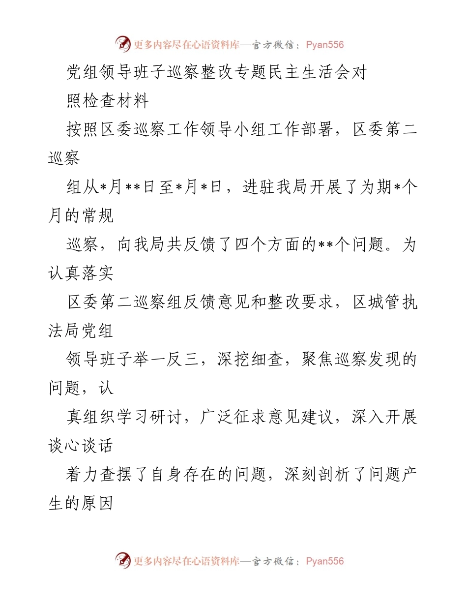 [发言] 党组领导班子巡察整改专题民主生活会 - 巡察反馈问题深刻剖析与整改措施.docx_第1页