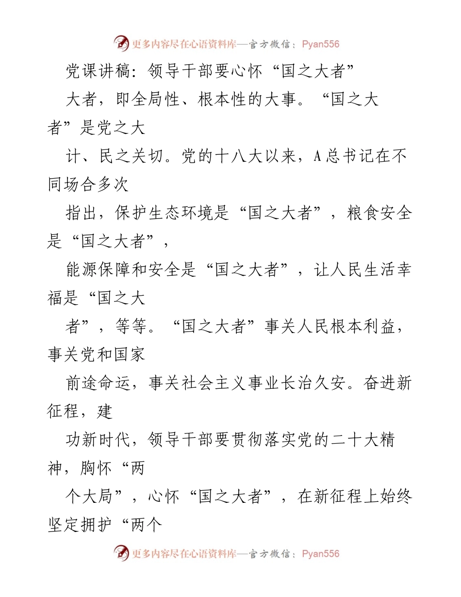 [发言] 党课 - 领导干部要心怀“国之大者”.docx_第1页