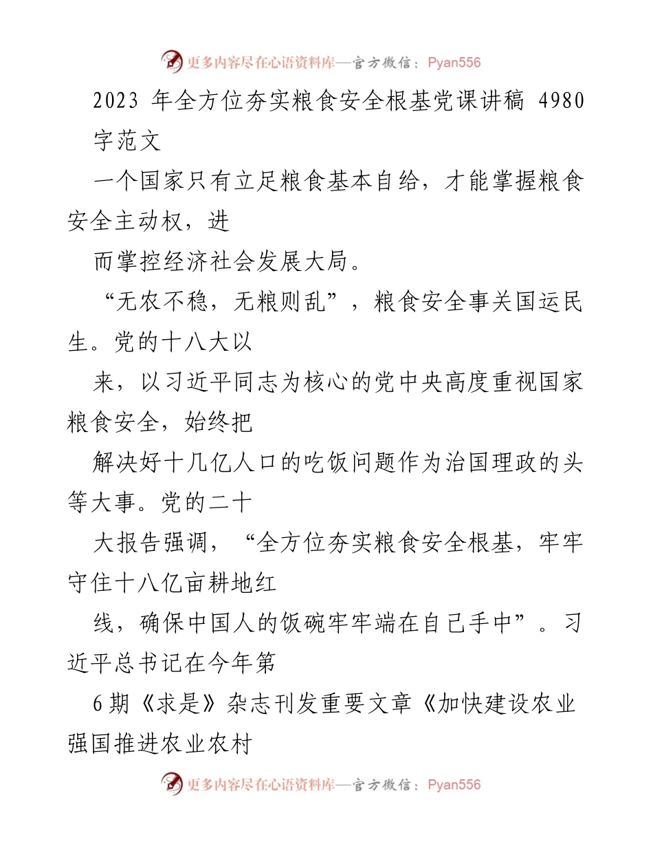 [发言] 党课 - 全方位夯实粮食安全根基的重要性_3.docx_第1页