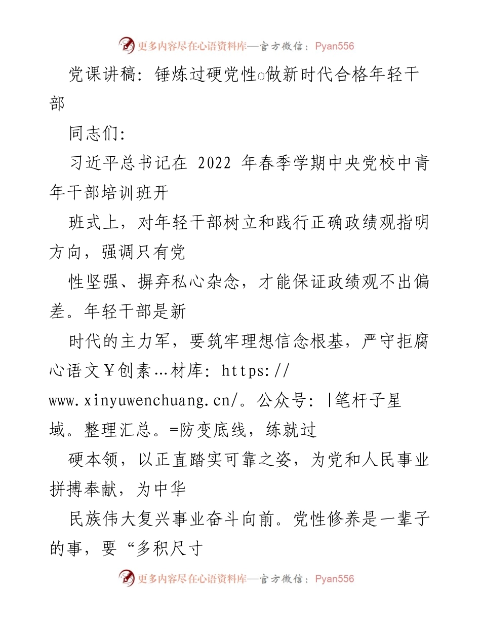[发言] 党课 - 锤炼过硬党性，做新时代合格年轻干部_1.docx_第1页