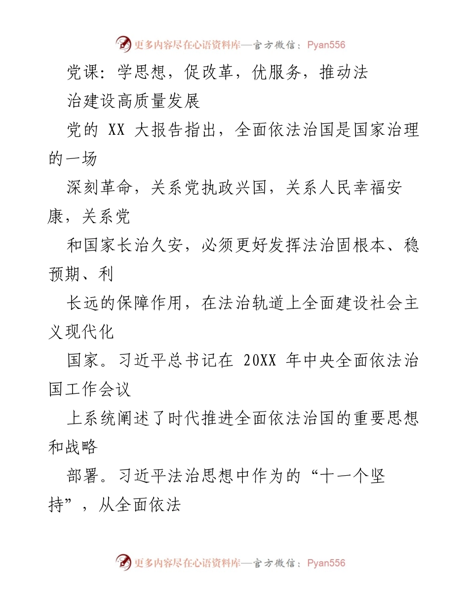 [发言] 党课 - 深入理解习近平法治思想，推动全面依法治国.docx_第1页