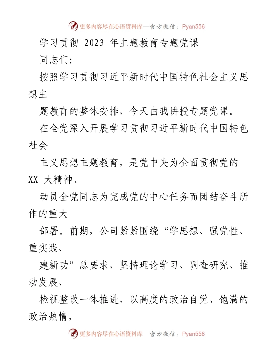 [发言] 党课 - 学习贯彻习近平新时代中国特色社会主义思想的主题教育讲授.docx_第1页