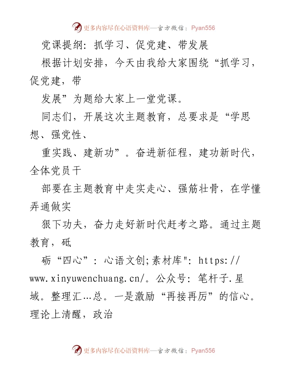 [发言] 党课 - 抓学习促党建，奋进新时代.docx_第1页
