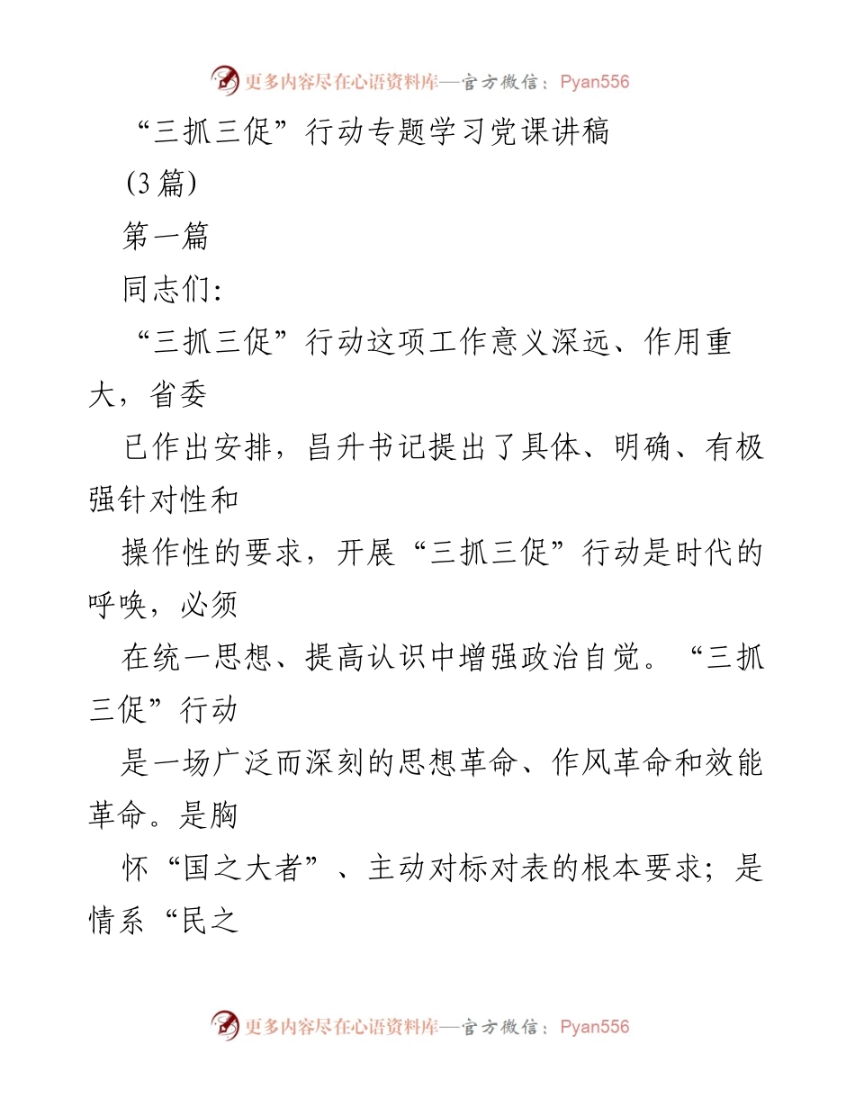 [发言] 党课 - 深入理解“三抓三促”行动的重要性与实践意义.docx_第1页
