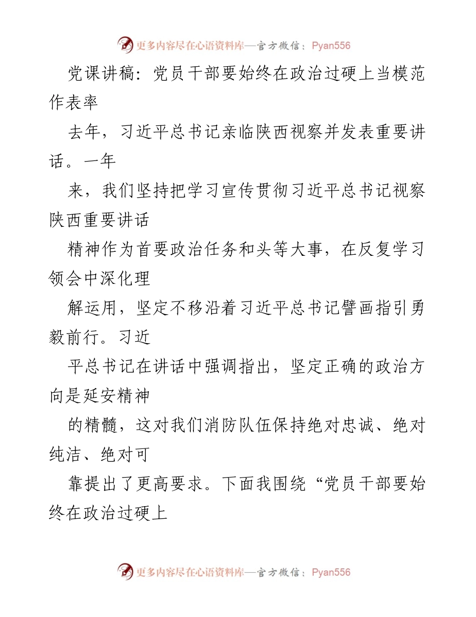 [发言] 党课 - 党员干部在政治过硬上作表率的重要性.docx_第1页