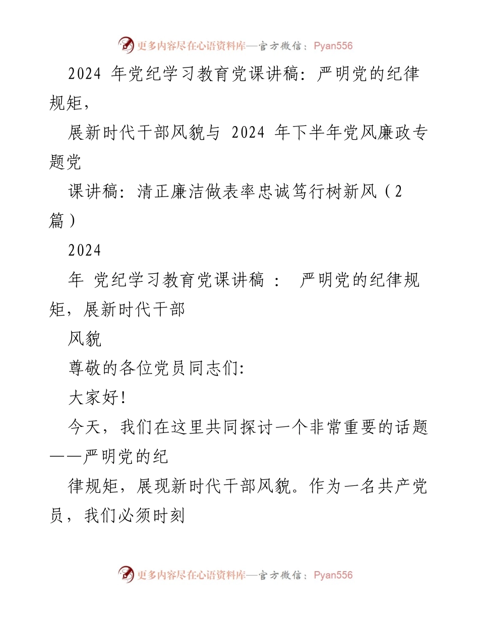 [发言] 党课 - 严明党的纪律规矩，展现新时代干部风貌_1.docx_第1页