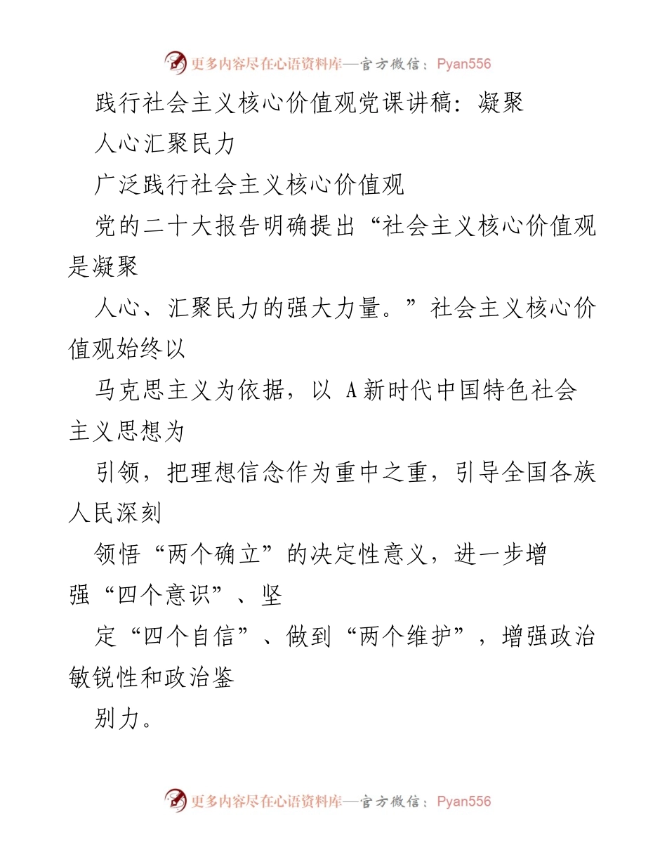 [发言] 党课 - 深入理解社会主义核心价值观的内涵与实践.docx_第1页