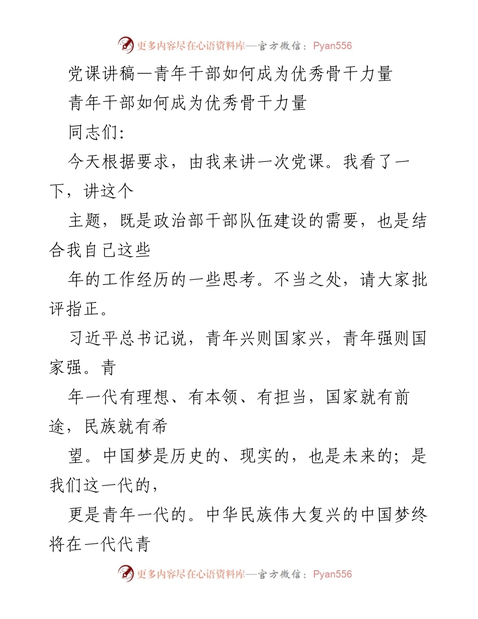 [发言] 党课 - 青年干部的成长与担当.docx_第1页