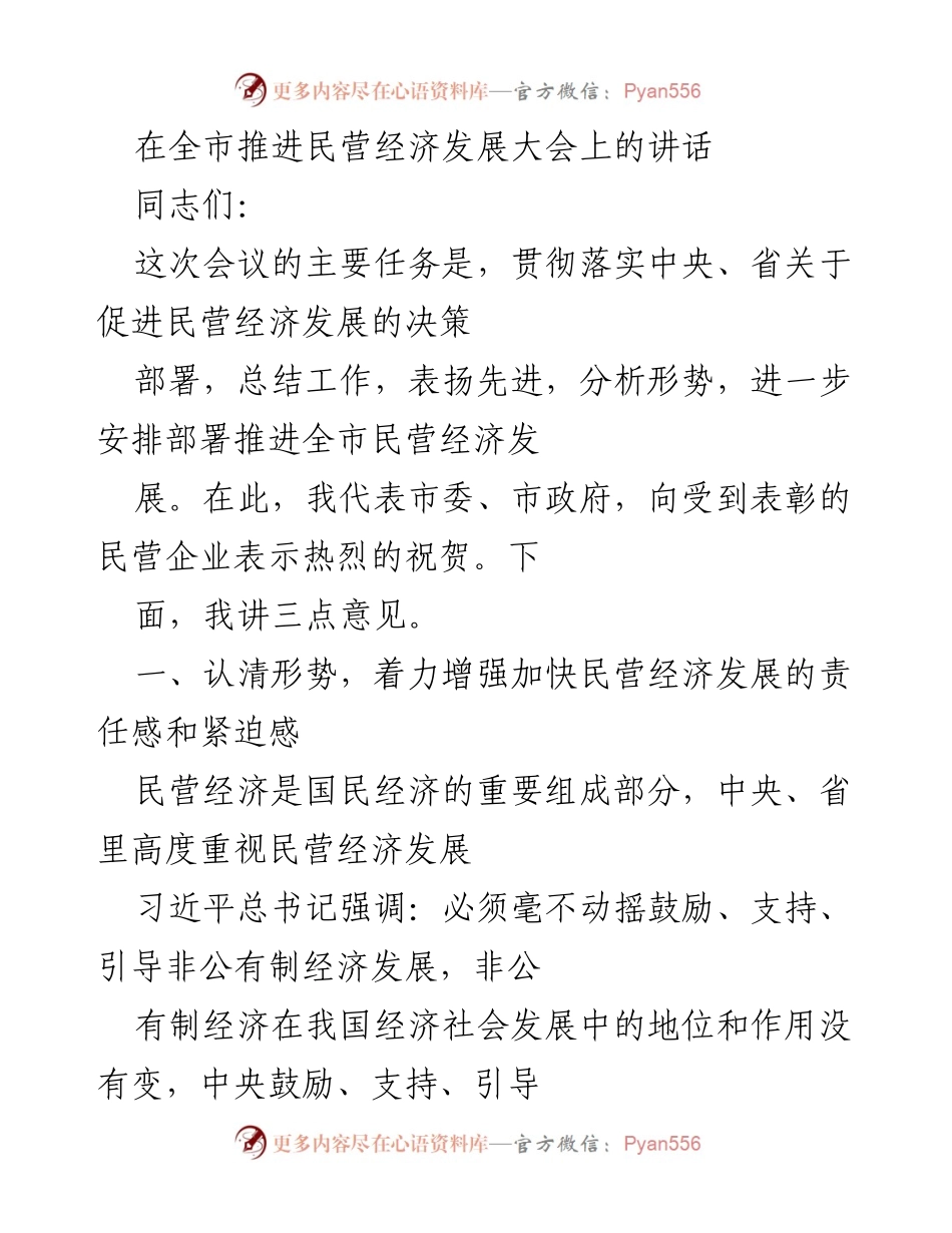 [发言] 全市推进民营经济发展大会 - 加快民营经济发展的责任与举措.docx_第1页