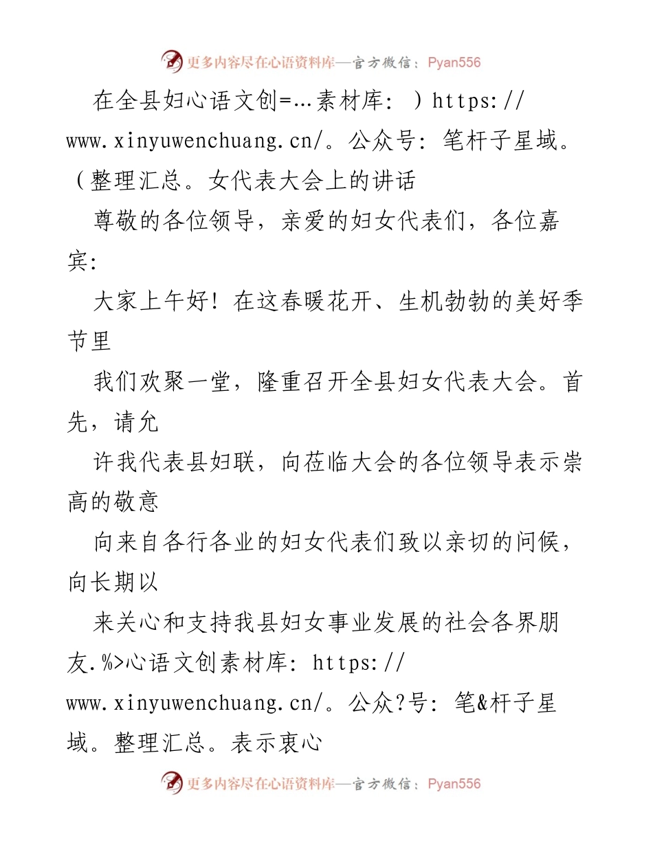 [发言] 全县妇女代表大会 - 推动新时代妇女事业发展的倡议与展望.docx_第1页
